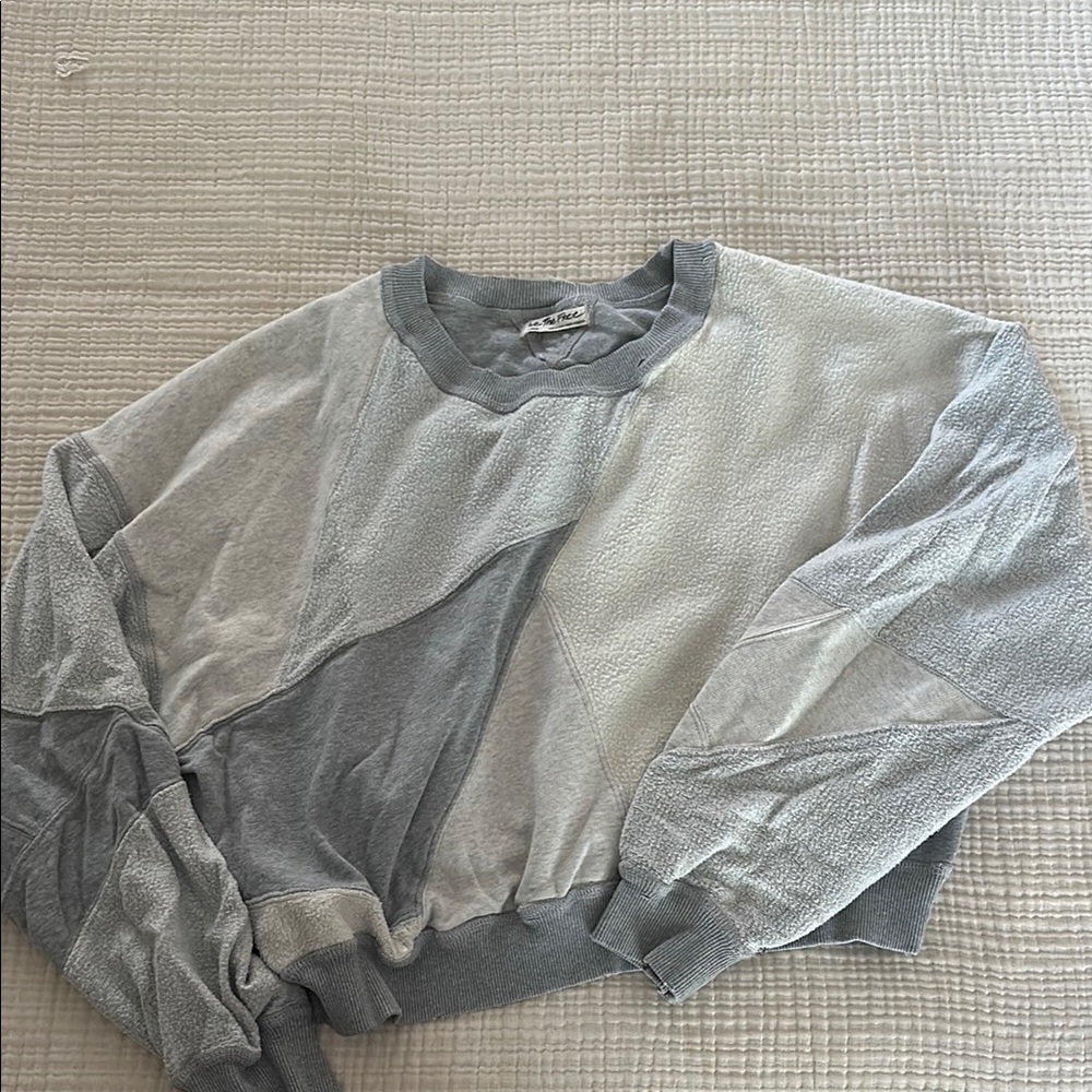 Free People We The Free Gray cropped patchwork sweatshirt